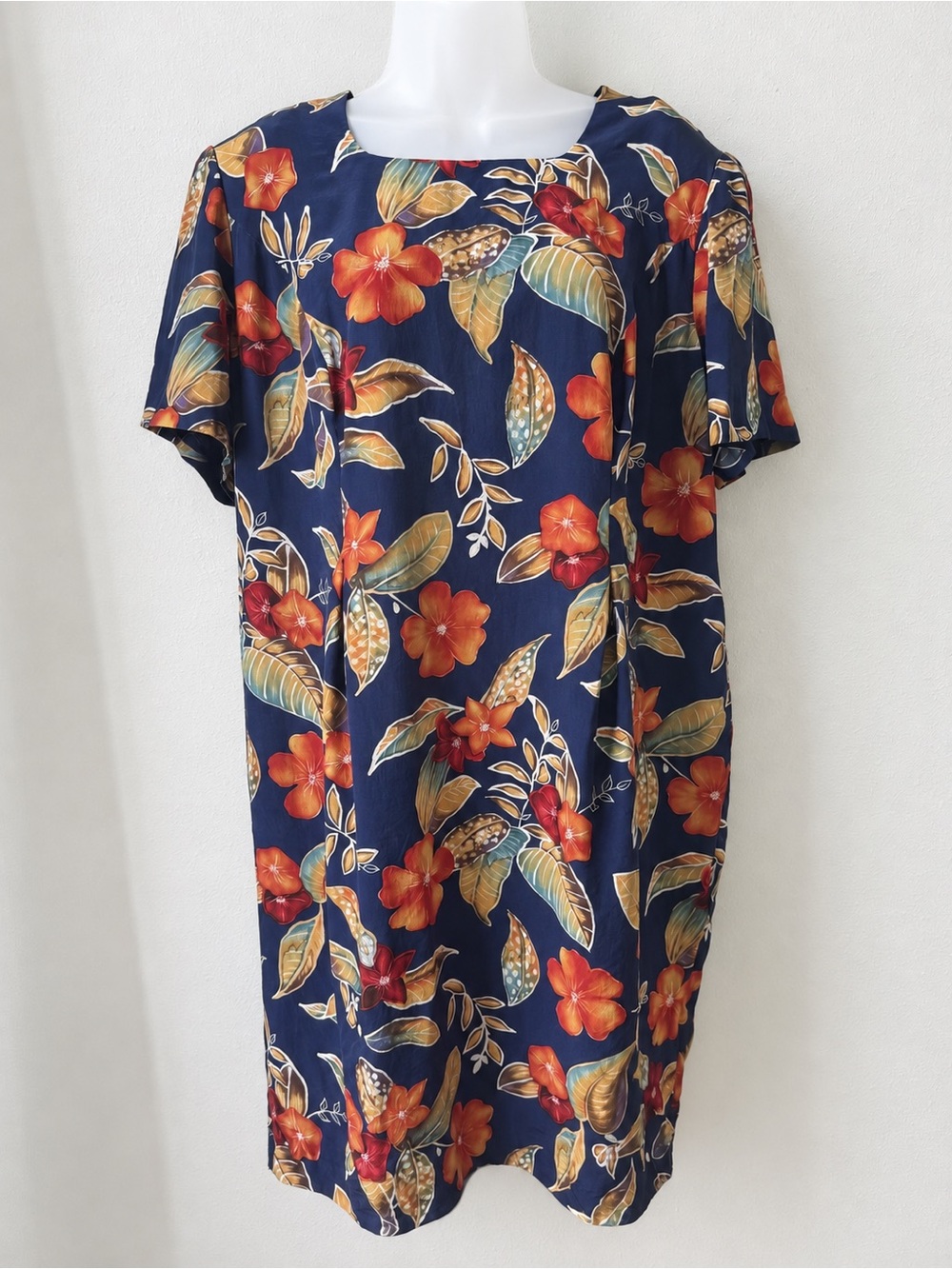 Maggy London Vintage Dress 18WP Silk Navy Floral Petite Plus Shift